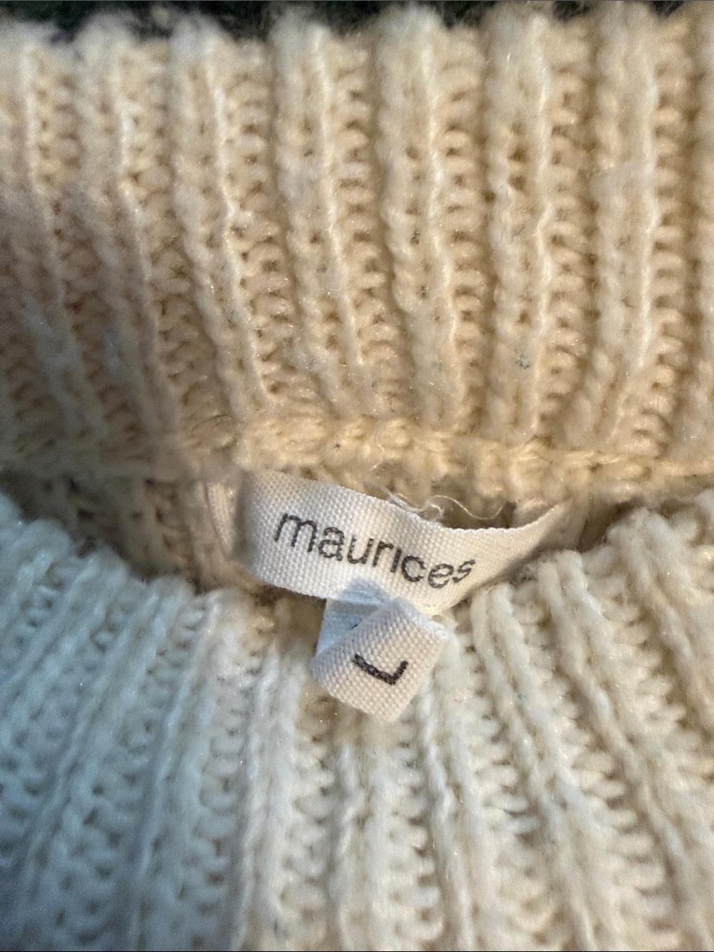 Women’s Cream Crewneck Sweater with Green Stripes - Picture 2 of 3